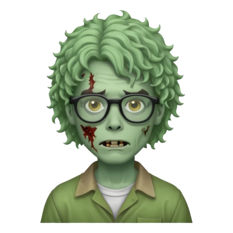 Draw a zombie boy with curly, wavy hair, glasses, and a mullet. sticker