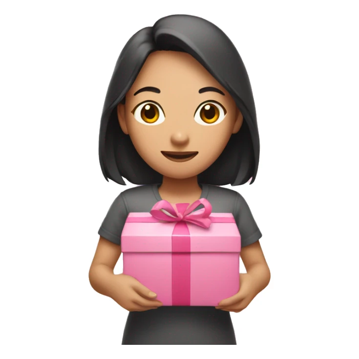 An Asian woman holds a pink package in her hand sticker