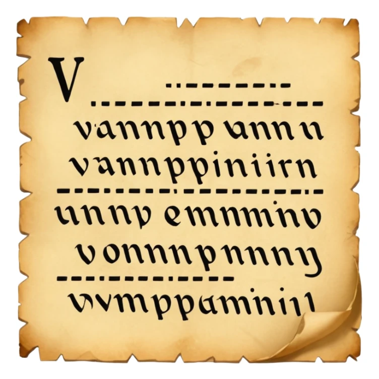 Text VAMPA written on old pergamin sticker