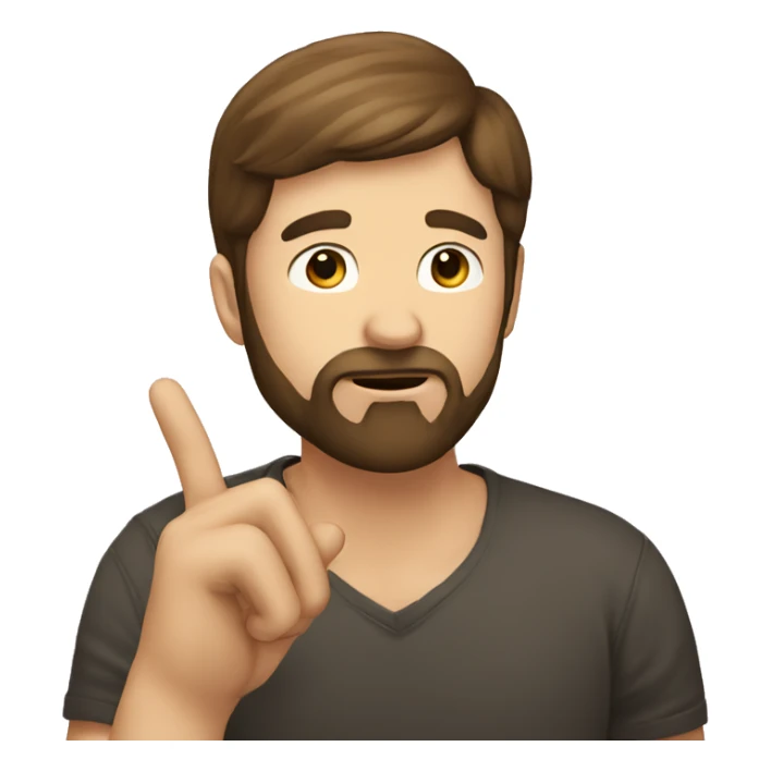 a bearded man with short brown hair, shushing with his finger sticker