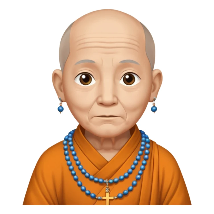 An elderly monk with prayer beads, calm eyes, and wise presence.
 sticker