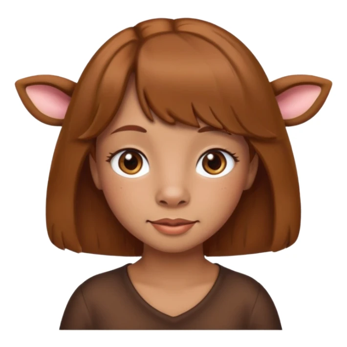 Make a cute girl brown cow with a brown wig and brown eyes sticker