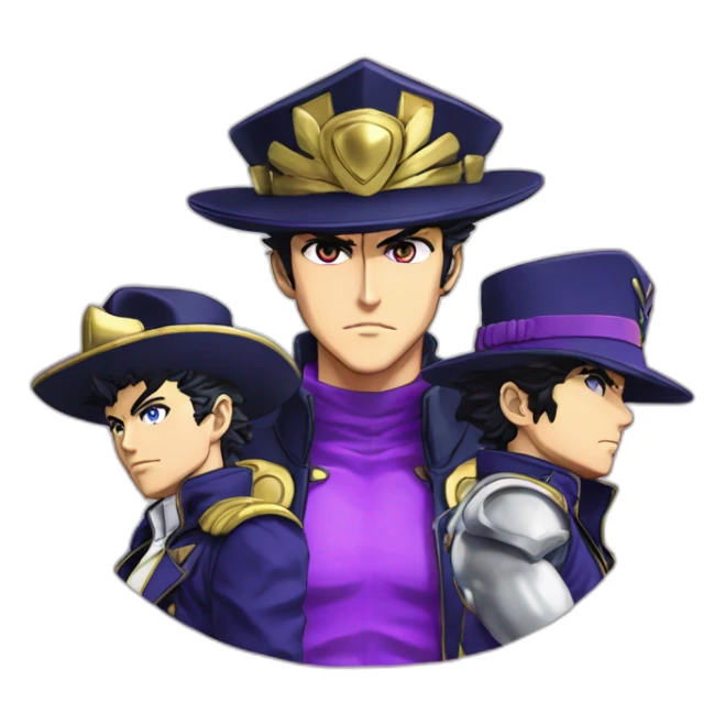 jotaro with his stand star platinum and koichi on his shoulders sticker