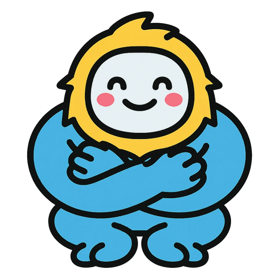 abominable snowman giving a hug, suitable for YouTube emoji, color outline icon style sticker