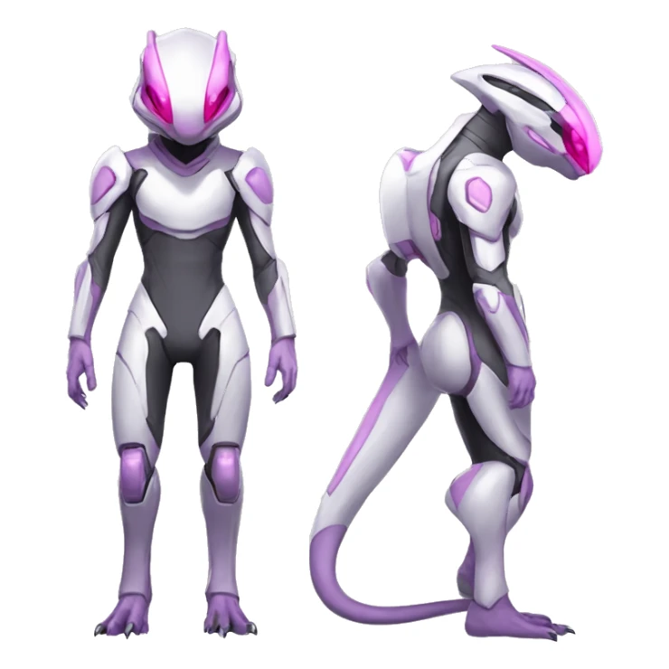 White Anthro-Lizard-Reptile-Raptor-Alien-Genesect-Mewtwo-Fakémon, with pink eyes, with a futuristic visor-helmet, wearing a techwear-suit, Full Body sticker