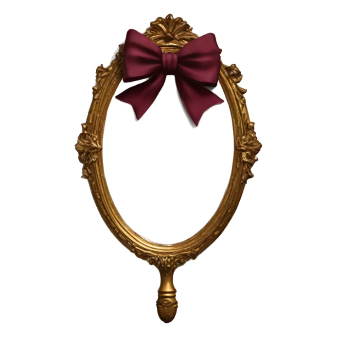 Vintage mivintage mirror with handle and burgundy bow sticker