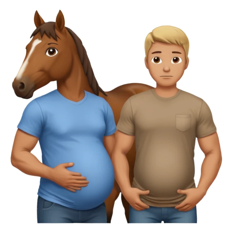 pregnant man  with horse sticker