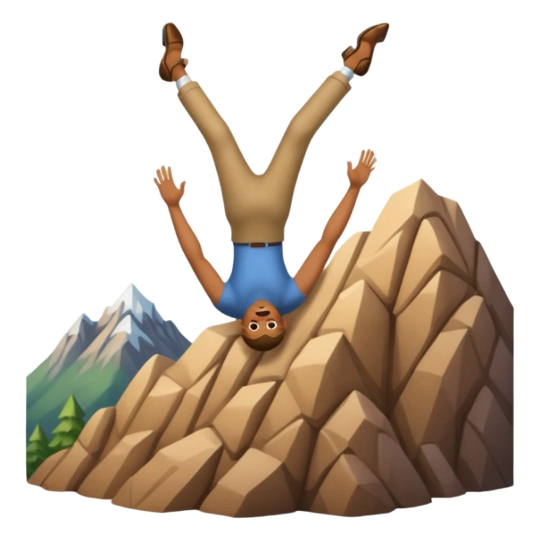 apple style emoji of a man falling head first, heels over head, past a mountain sticker