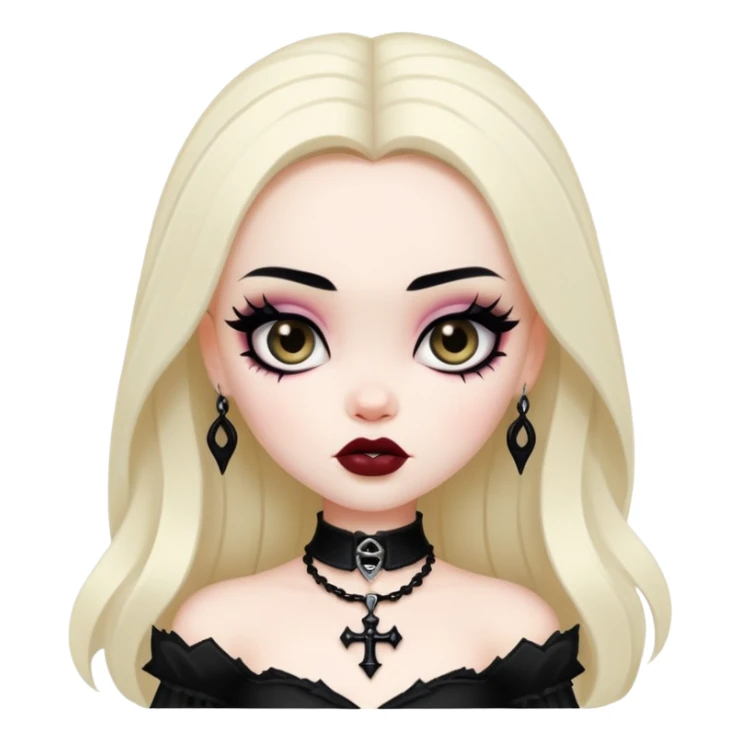 pretty bratz baddie, pale skin, black hair, gothic style sticker