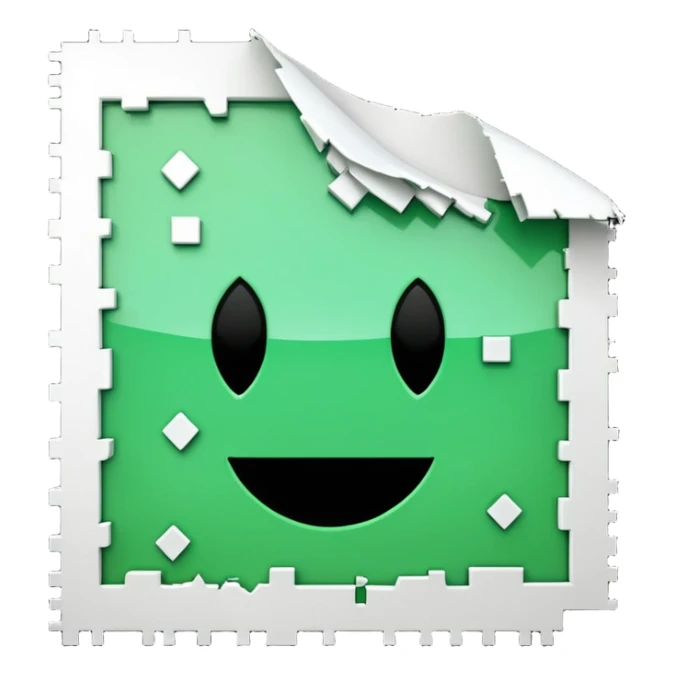 3D render of Corrupted File, digital glitch art aesthetic, data corruption visual, white paper icon torn with green digital artifacts, pixelated distortion, emoji style, isolated on white background --v 6.0. sticker
