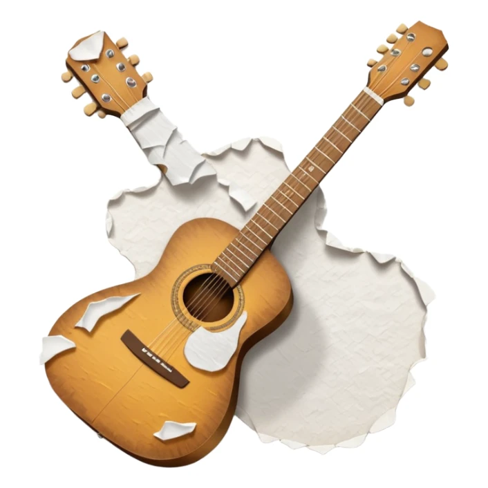 paper acoustic guitar with white paper tears & rips across it sticker