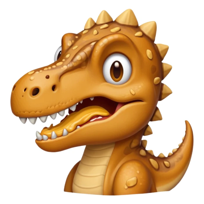 a dinosaur with peanut butter smeared on its face, emoji style sticker