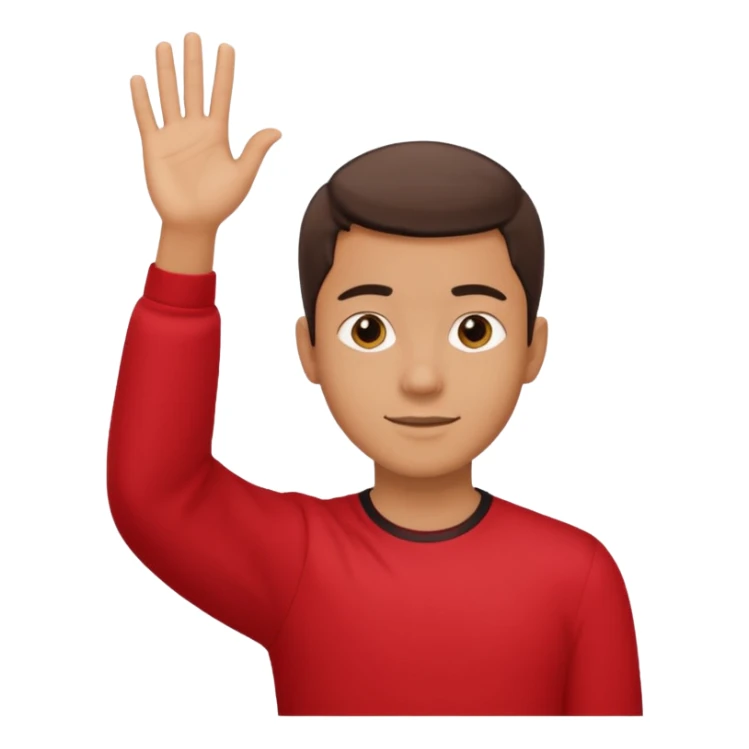 young man in red shirt raising hand sticker