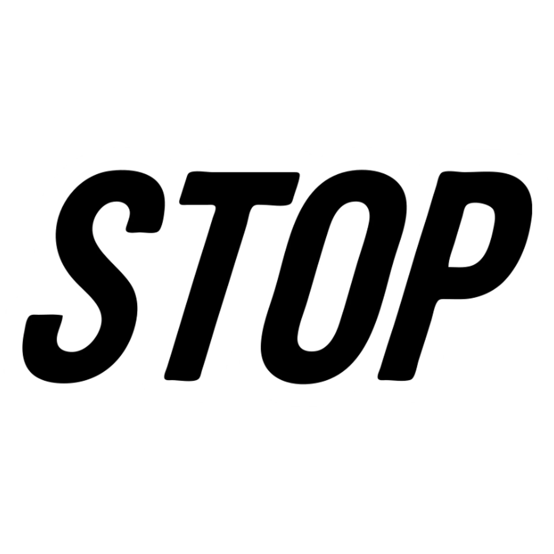 the word STOP in soft blue-grey color, solid filled icon style, italic monospaced font sticker