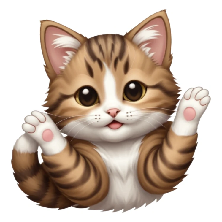 dark brown tabby and white kitten in funny positions stretched our upside down with eyes closed sticker