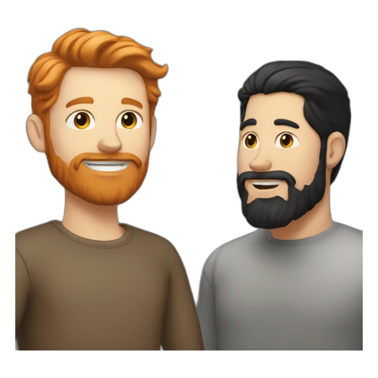 White guy with brown hair color and ginger beard kissing a white guy with black hair color sticker