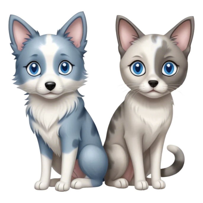 blue merle border collie with a grey siamese cat and a white, slimmer siamese cat with blue eyes sticker