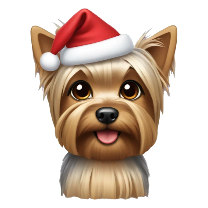 Yorkshire Terrier with a bit shorter hair wearing a Christmas outfit sticker