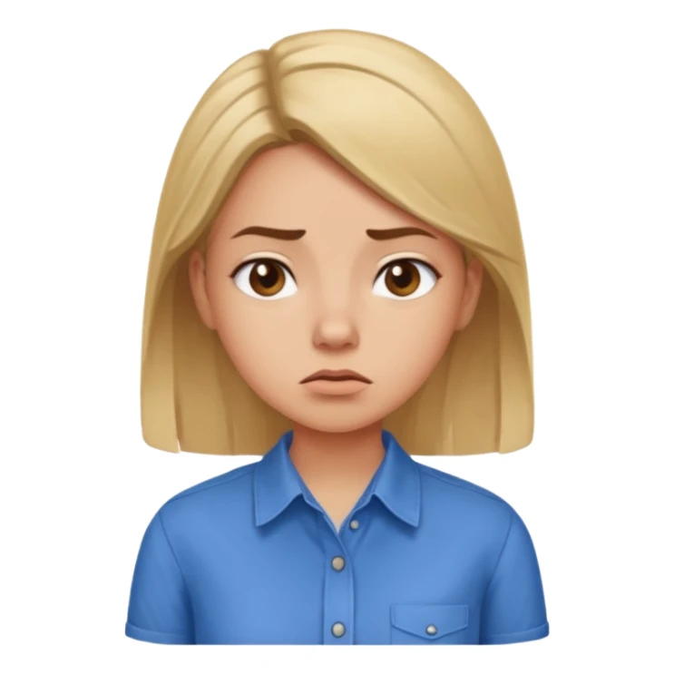 girl in a blue button-up shirt looking cynical sticker