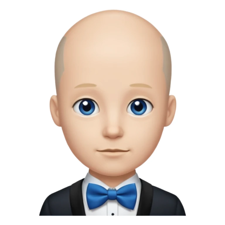semi Bald with blue bow tie, midnight balck dress, age. sticker