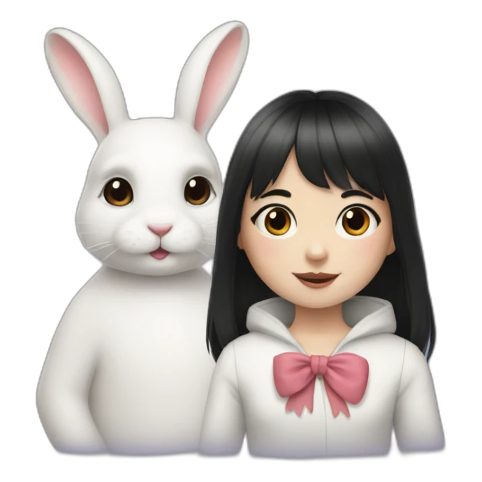 white rabbit with a little girl with black bangs sticker