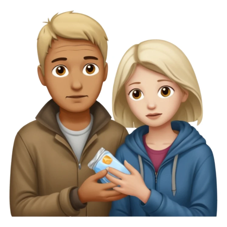 Man attending to a homeless woman sticker