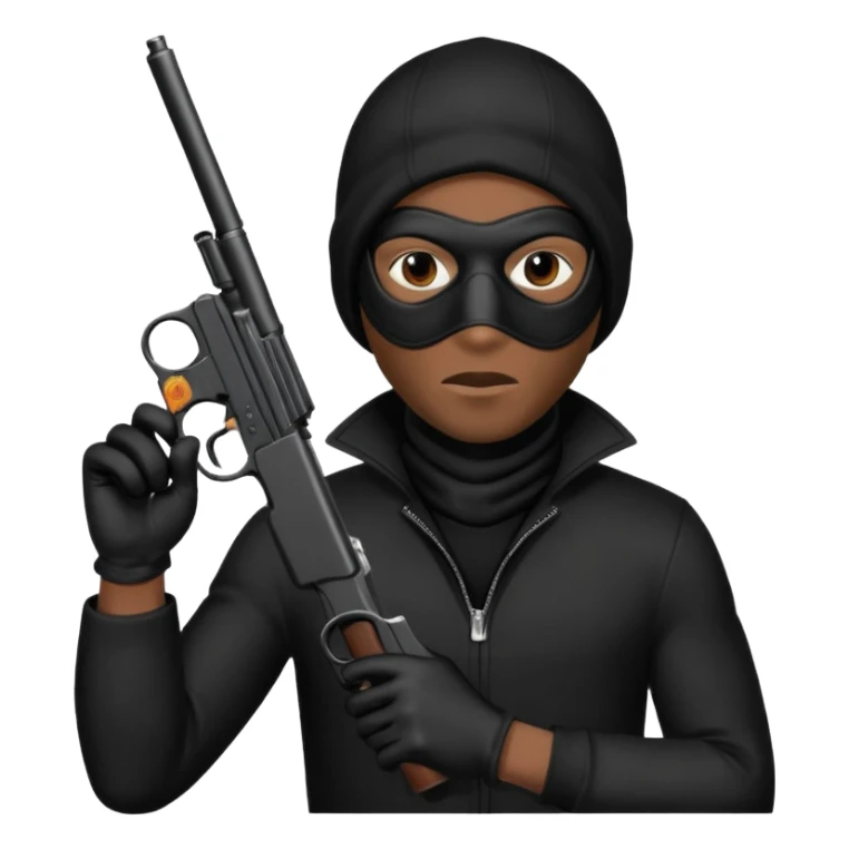 A black male in a robber mask with a gun sticker