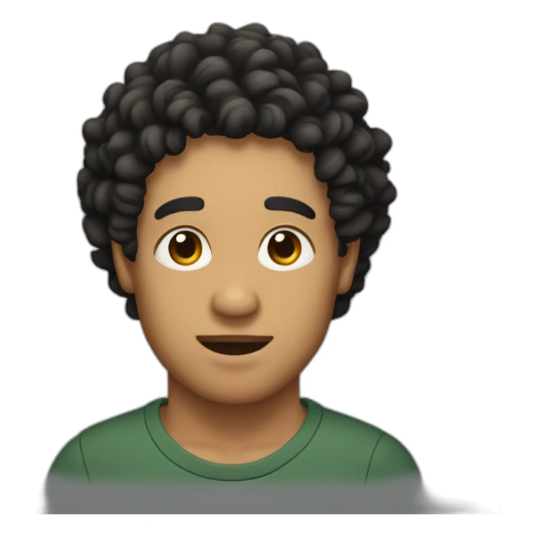 A man with wheat skin, curly black hair, and a slight chin sticker