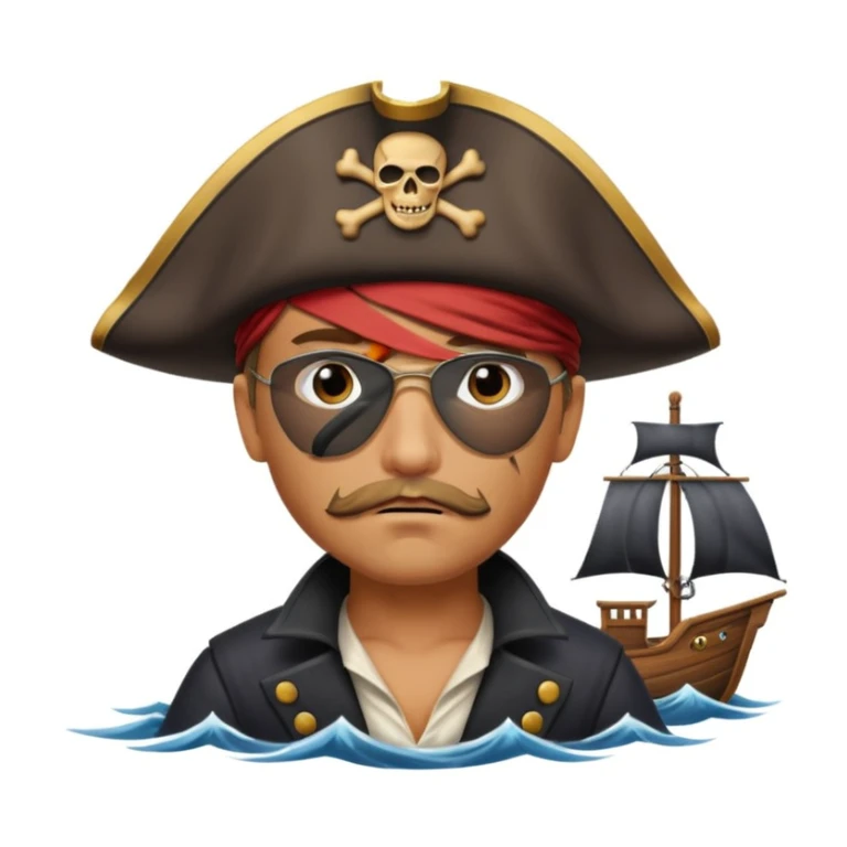 pirate with eye sailing a ship in strom sea background sticker