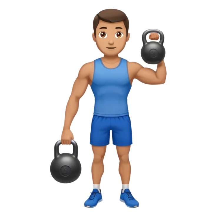 fit man with blue shorts holding kettlebell sticker