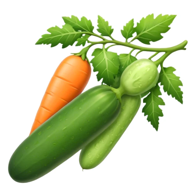 cucumber, eggplant, big carrot, on a branch sticker