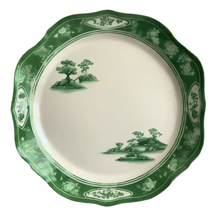 Vintage green and white chinoiserie dinner platter sticker