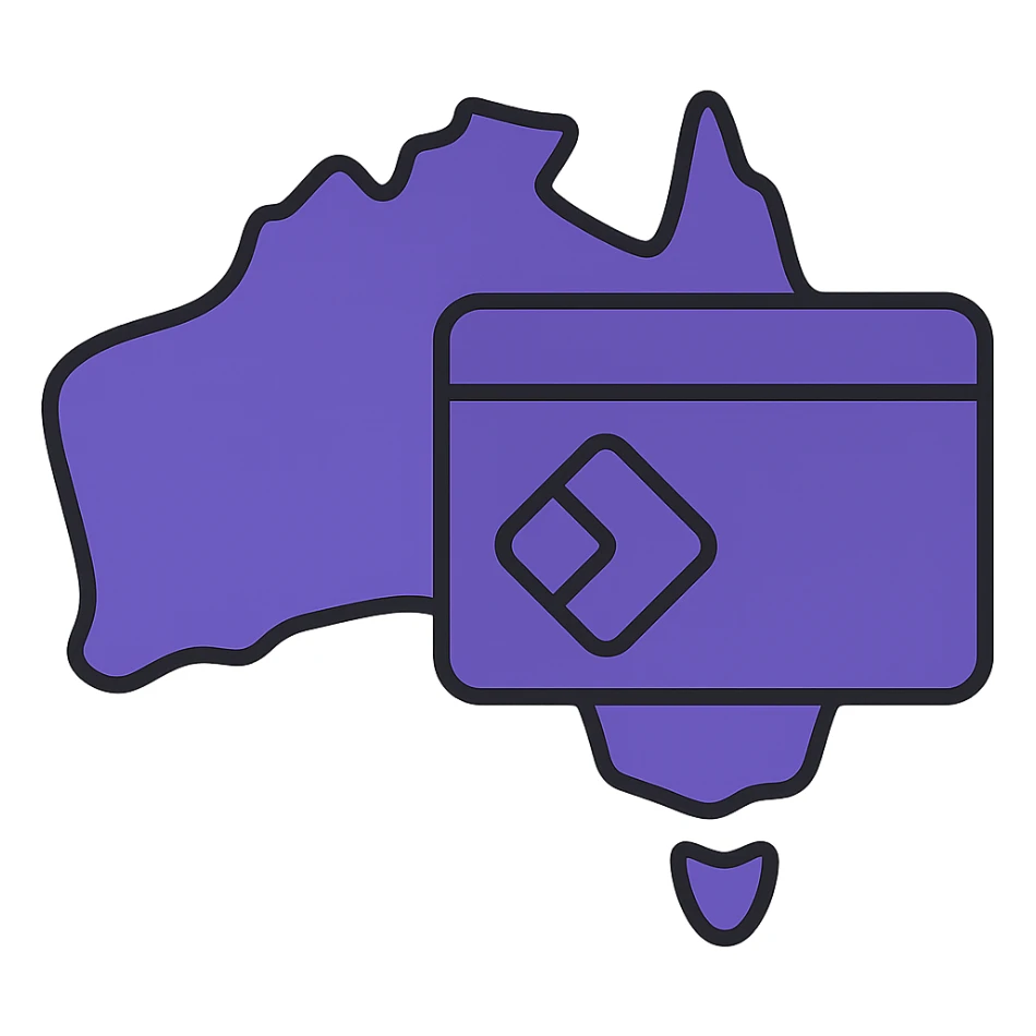 Map of Australia with the official Microsoft Power Pages icon overlay, no digital web overlay, use #403DAD as the main color, clean and modern, no text sticker