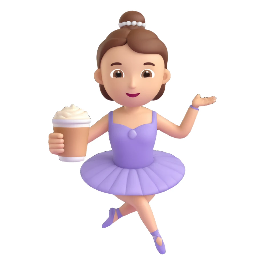 person standing in a ballet pose holding a latte, 3d emoji style sticker