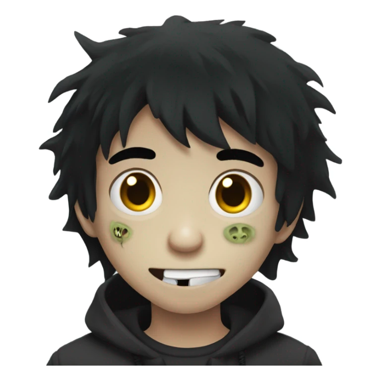 Boy, black hair, medium long, emo, shaggy, zombie, dark, spooky, pale skin, creepy expression sticker