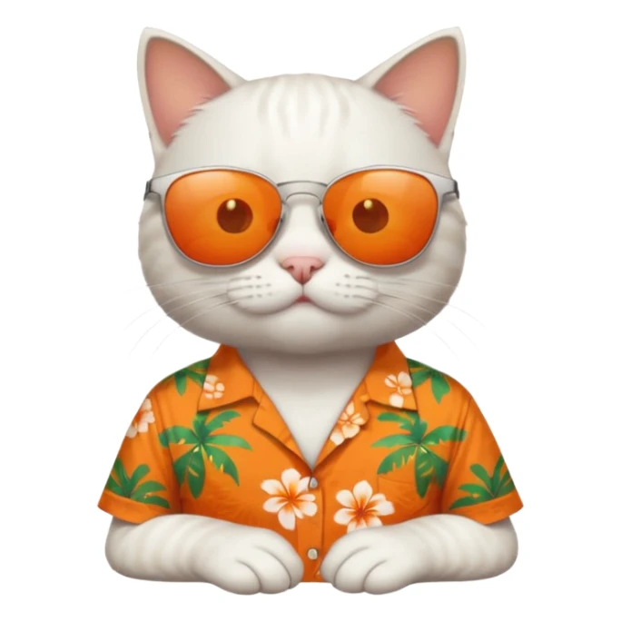 white Cat – relaxed with sunglasses and orange aloha shirt sticker