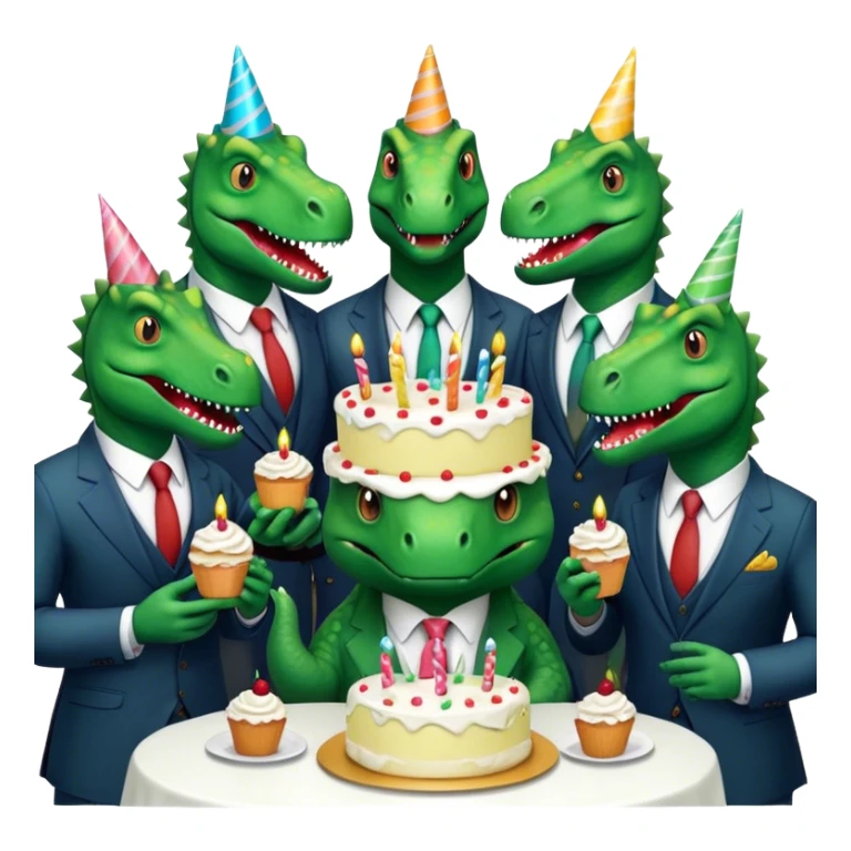 office dinosaurs in suits eating birthday cake sticker