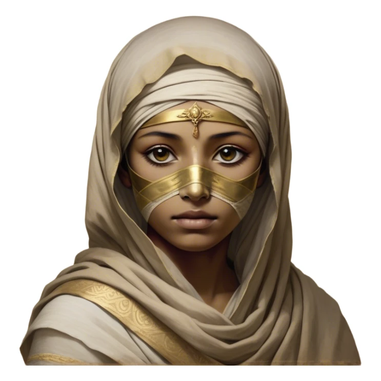 Regal and timeless, fully wrapped in meticulously aged bandages, even its face veiled in layers of ancient cloth with only faint glimpses of deep, solemn eyes peering through, adorned with faded gold accents, exuding an air of forgotten majesty and solemn duty, highly detailed, softly glowing, evoking the dignified mystery of an eternal guardian watching over lost secrets! sticker