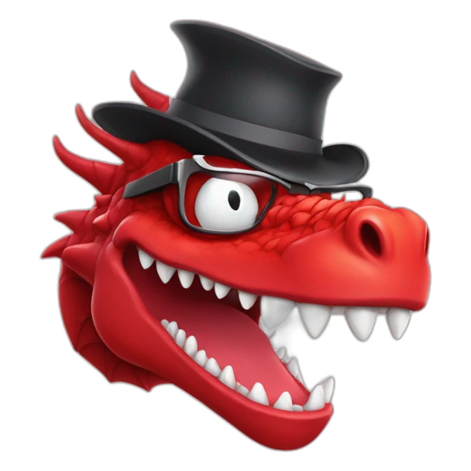 Crazy funny red dragon head with human white teeth and beautiful smile wearing glasses and hat sticker