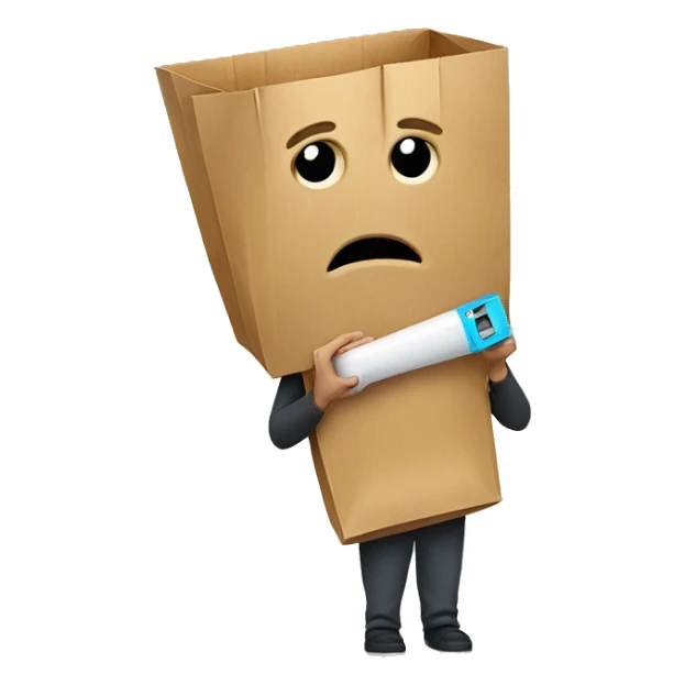  guy with a paper bag mask with eye holes on his head holding a light switch  sticker