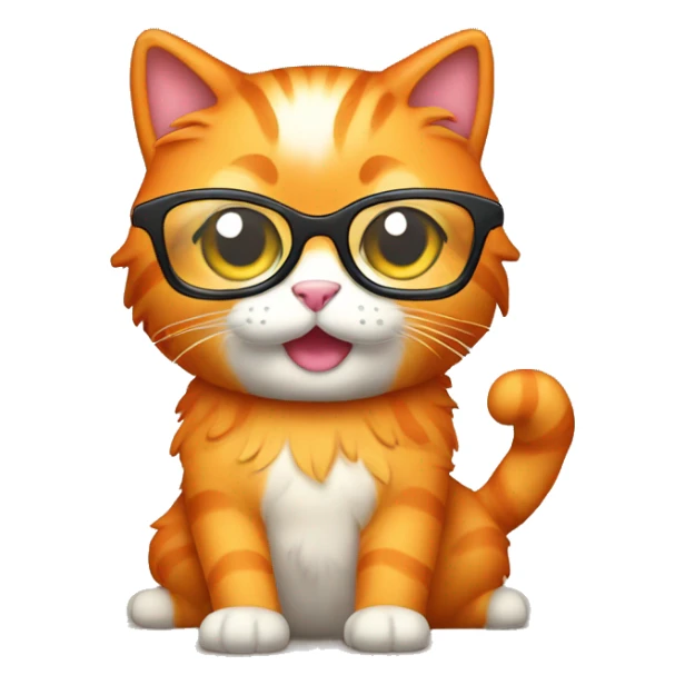 wavy fur orange cat wears glass sticker