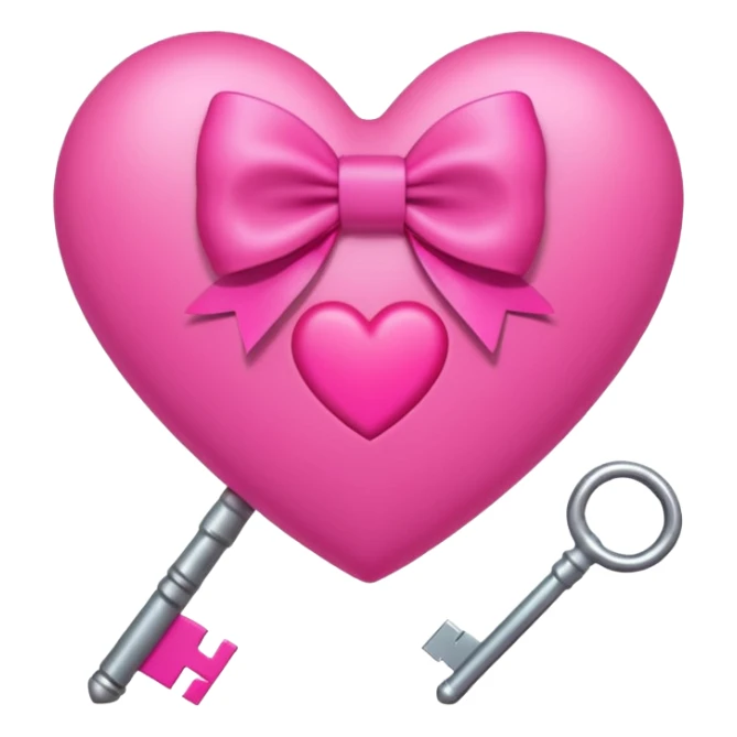 neon heart with a pink bow, heart pattern on the bow, and a key, emoji style sticker