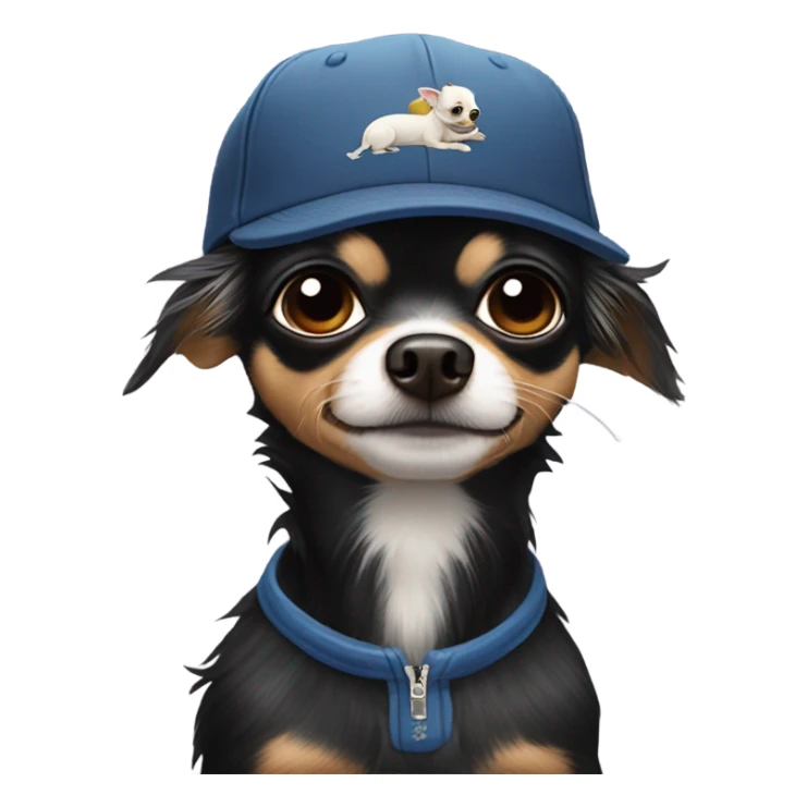 Old man in ball cap holding black long haired chihuahua  sticker