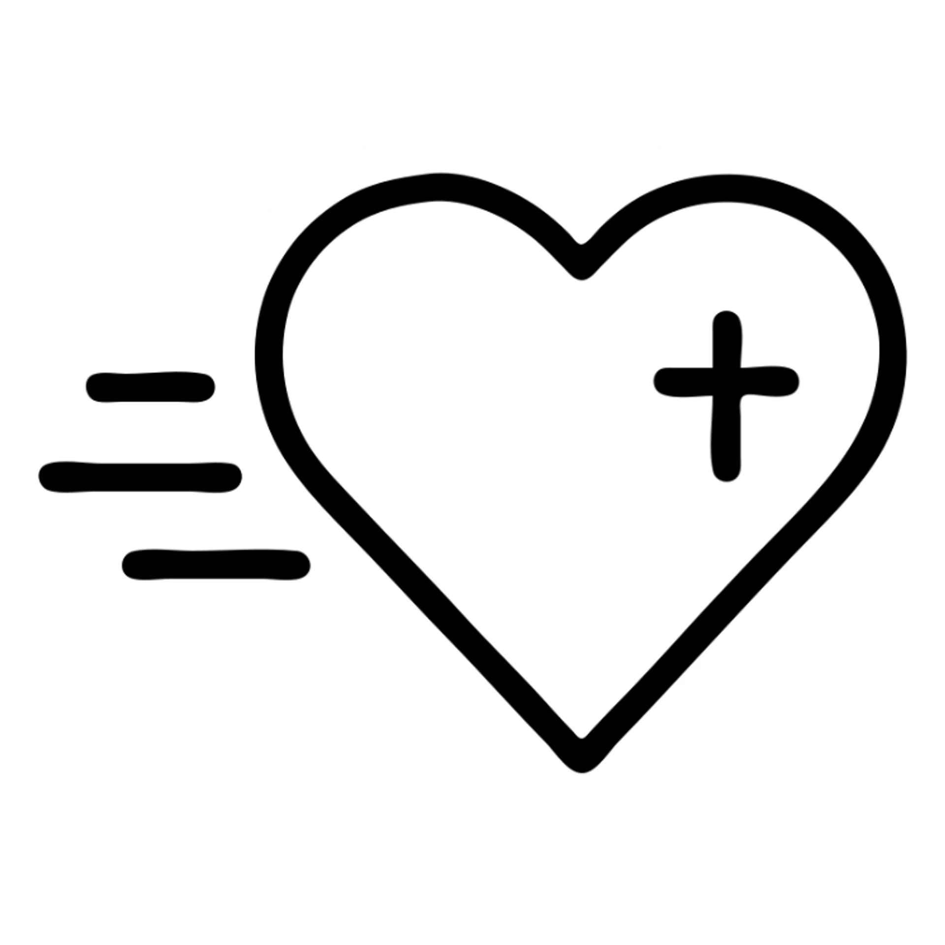 icon of heart with motion lines and subtle cross inside, symbolizing Active Faith, modern icon style sticker