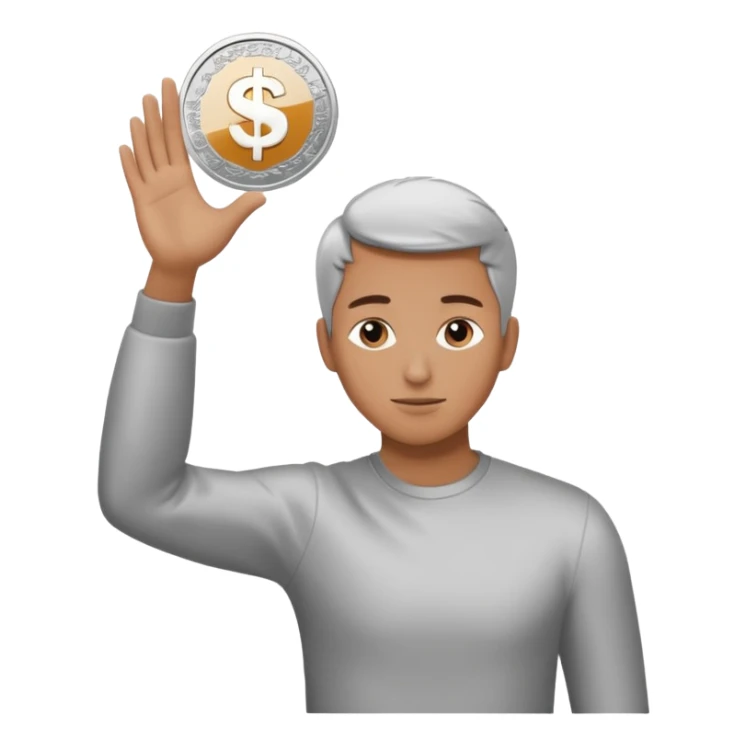 Coin flipped in the air, character already turning away sticker