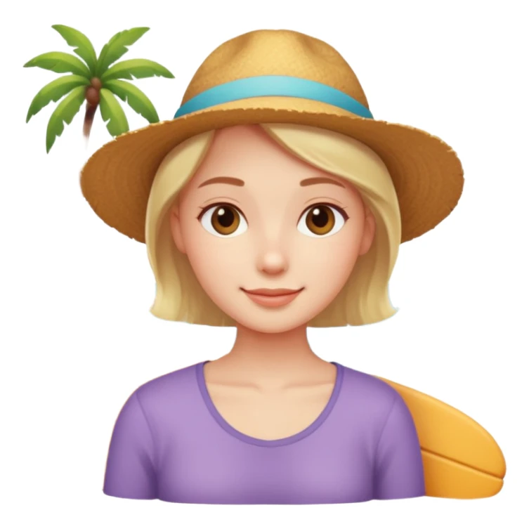 Emoji-style person relaxing on vacation, happy and content, rounded features, soft shading, sticker