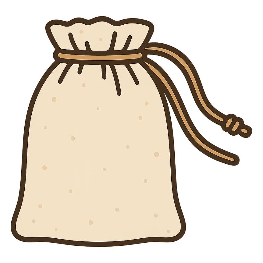 flat toon style illustration of a reusable cotton pouch with drawstring closure sticker