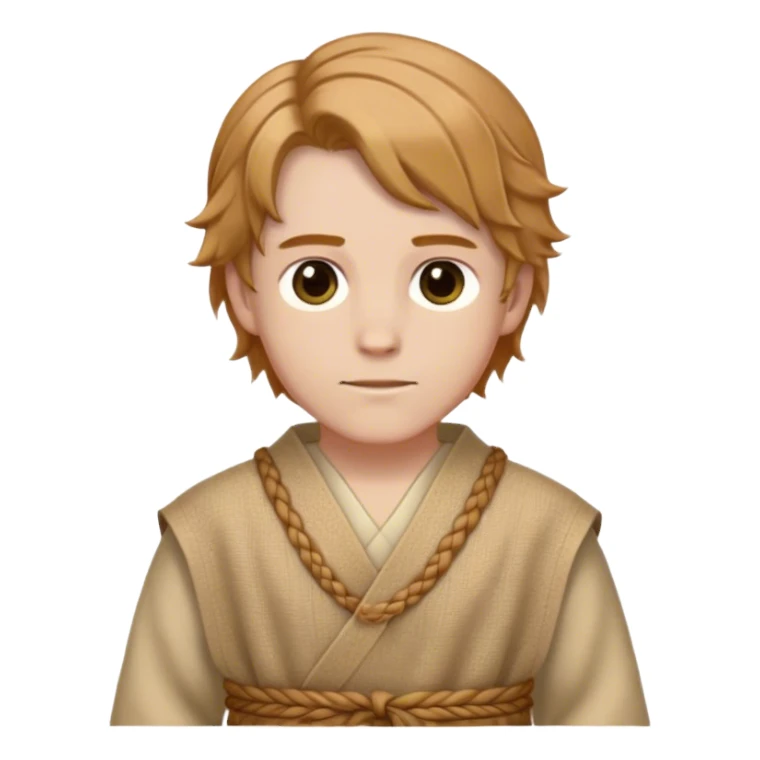 Medieval spring outfit worn by a DnD themed fantasy male character. Wheat-colored wool tunic with subtle herringbone weave pattern, cinched with a braided fabric sash. Clothes only above the waist, full waist coverage. The character has no arms. Character is white-skinned with light chestnut hair, golden brown eyes, and medium-length wavy hair. sticker