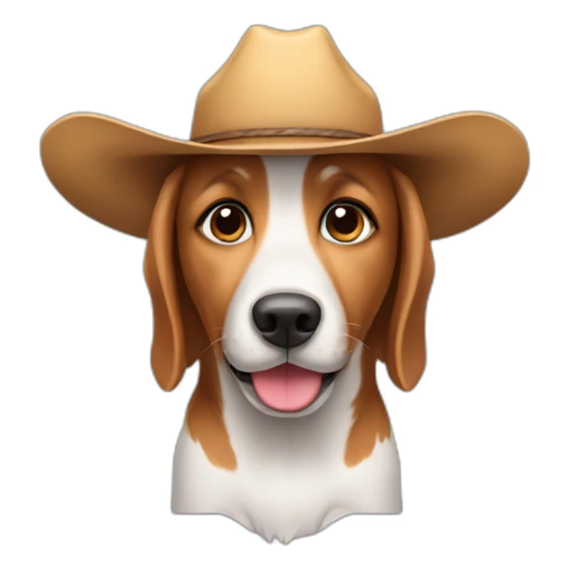 Playful dog with large ears wearing a cowboy hat sticker