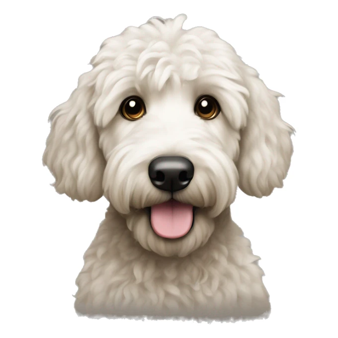 Black golden doodle with a white belly and dark eyes sticker
